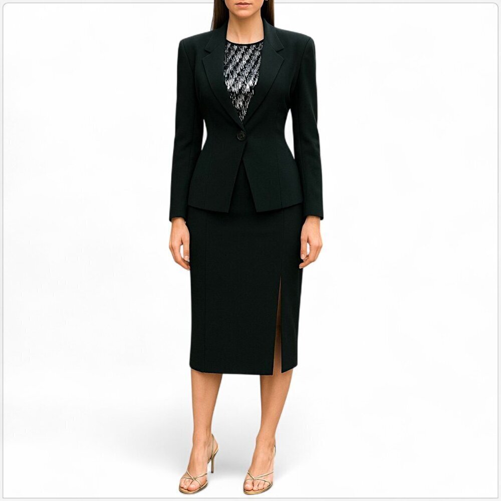 Daymor Couture Black Skirt Suit Look Sequin Paillette Maxi Dress Evening 12